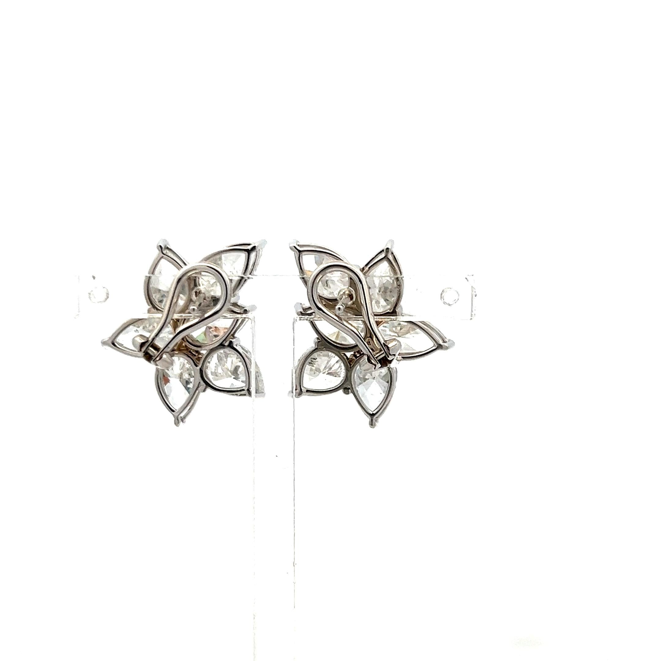 12.26 Carat Pear Shape Diamond 18 Karat White Gold Clip On Flower Earrings
