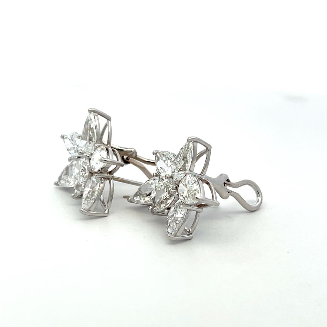 12.26 Carat Pear Shape Diamond 18 Karat White Gold Clip On Flower Earrings