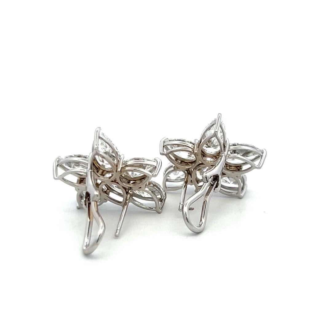 12.26 Carat Pear Shape Diamond 18 Karat White Gold Clip On Flower Earrings