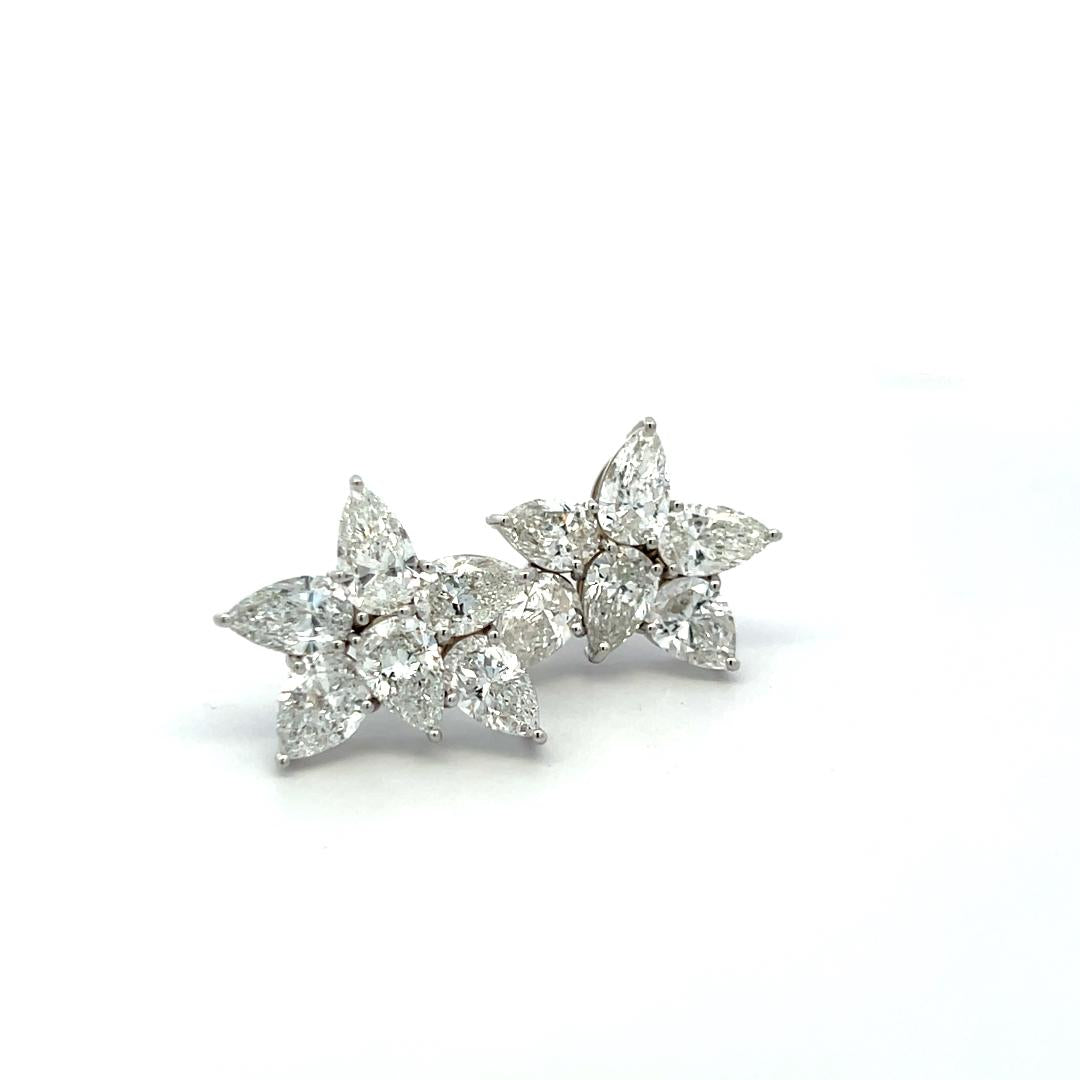 12.26 Carat Pear Shape Diamond 18 Karat White Gold Clip On Flower Earrings