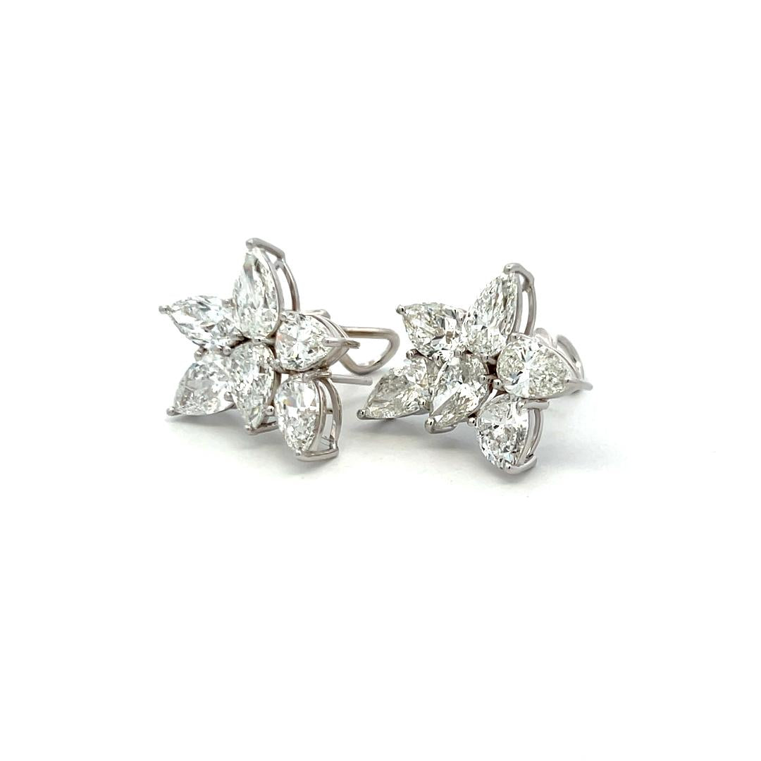 12.26 Carat Pear Shape Diamond 18 Karat White Gold Clip On Flower Earrings
