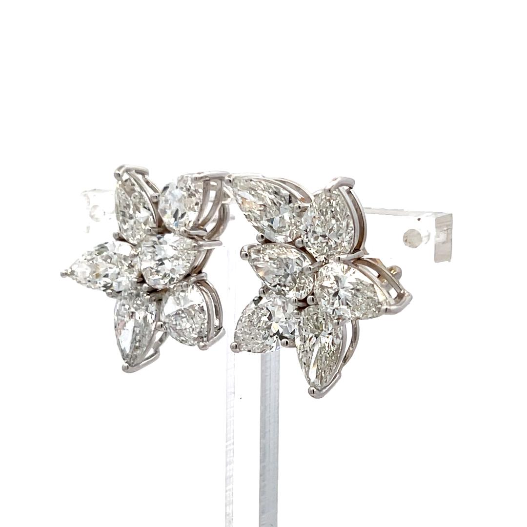 12.26 Carat Pear Shape Diamond 18 Karat White Gold Clip On Flower Earrings