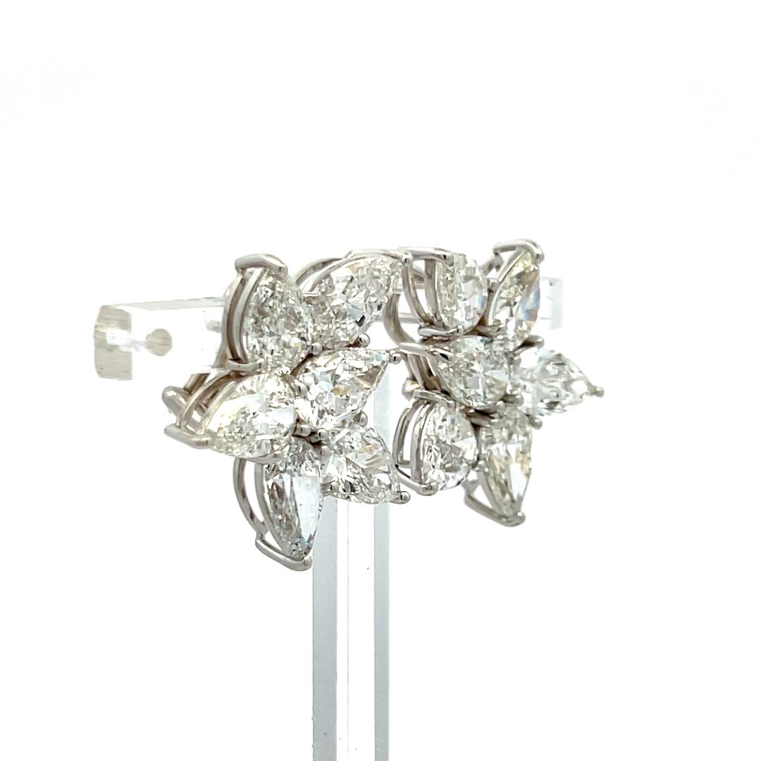 12.26 Carat Pear Shape Diamond 18 Karat White Gold Clip On Flower Earrings