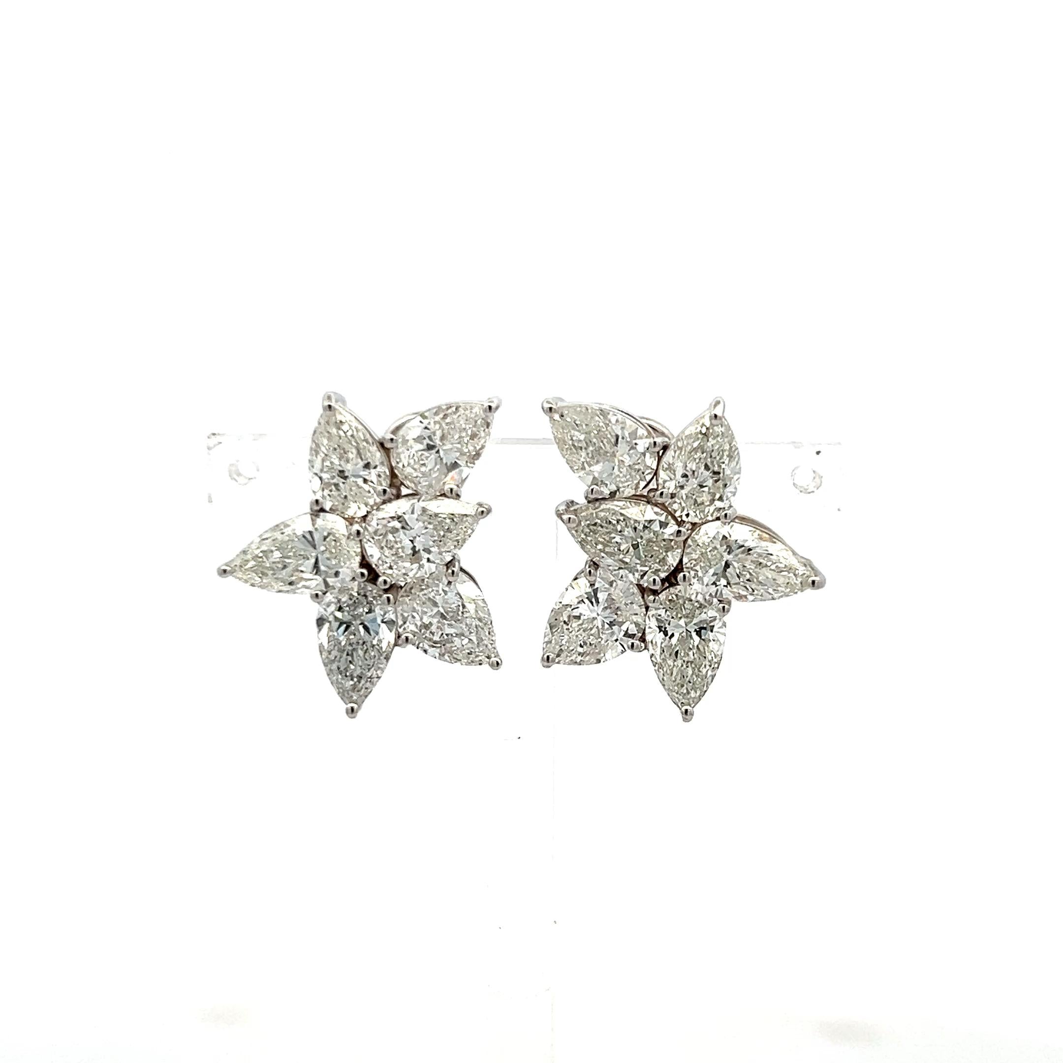 12.26 Carat Pear Shape Diamond 18 Karat White Gold Clip On Flower Earrings