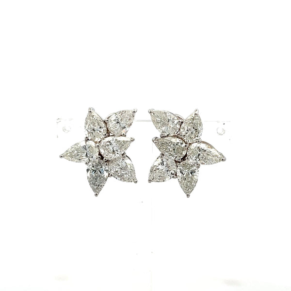 12.26 Carat Pear Shape Diamond 18 Karat White Gold Clip On Flower Earrings