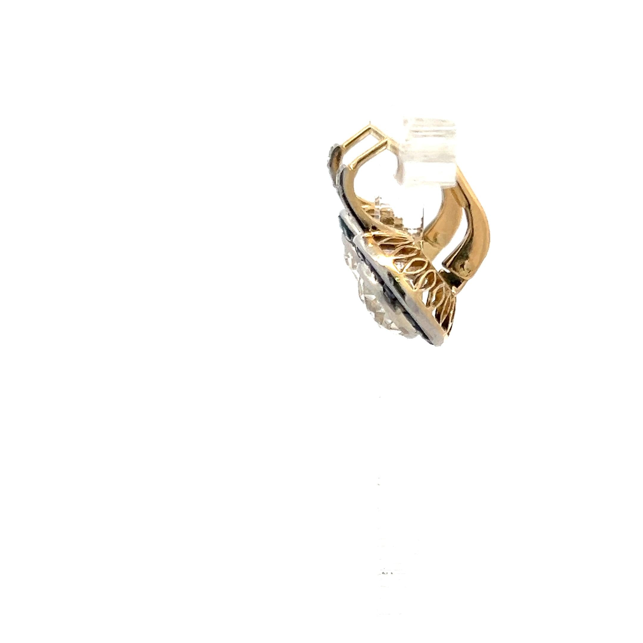 2.37ct Diamond & Sapphire Art Deco Two-Tone Gold Platinum Leverback Earrings