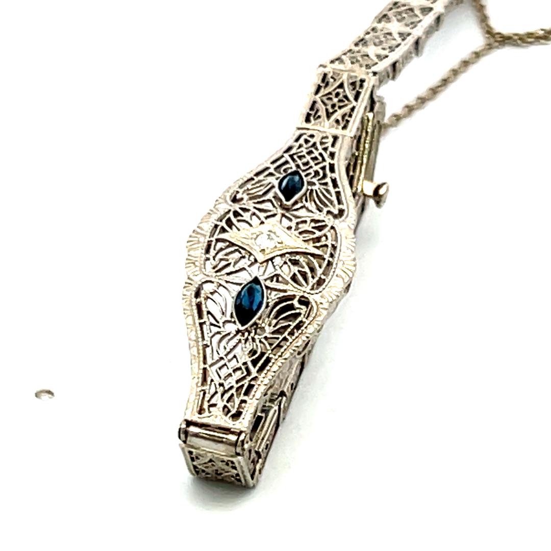 0.15 Carat Sapphire 0.02 Carat Old European Diamond 14K WG Filigree Bracelet