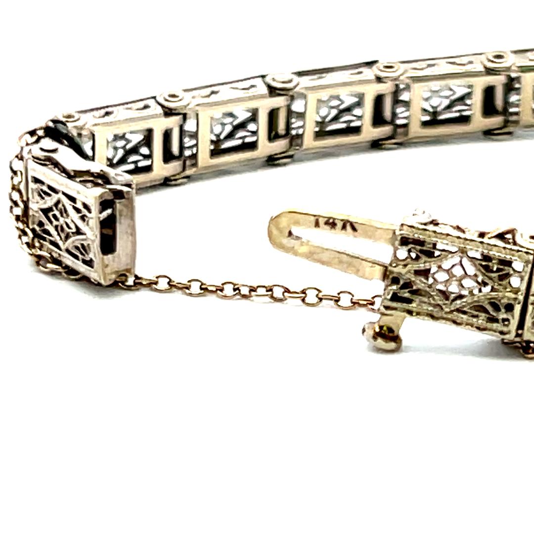0.15 Carat Sapphire 0.02 Carat Old European Diamond 14K WG Filigree Bracelet