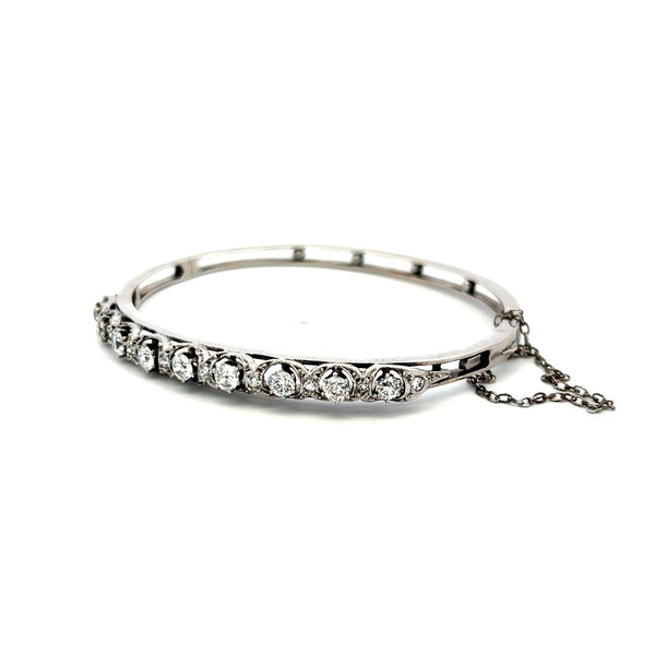 1.55 Carat Old European Cut H SI Diamond 14 Karat White Gold Bangle Bracelet