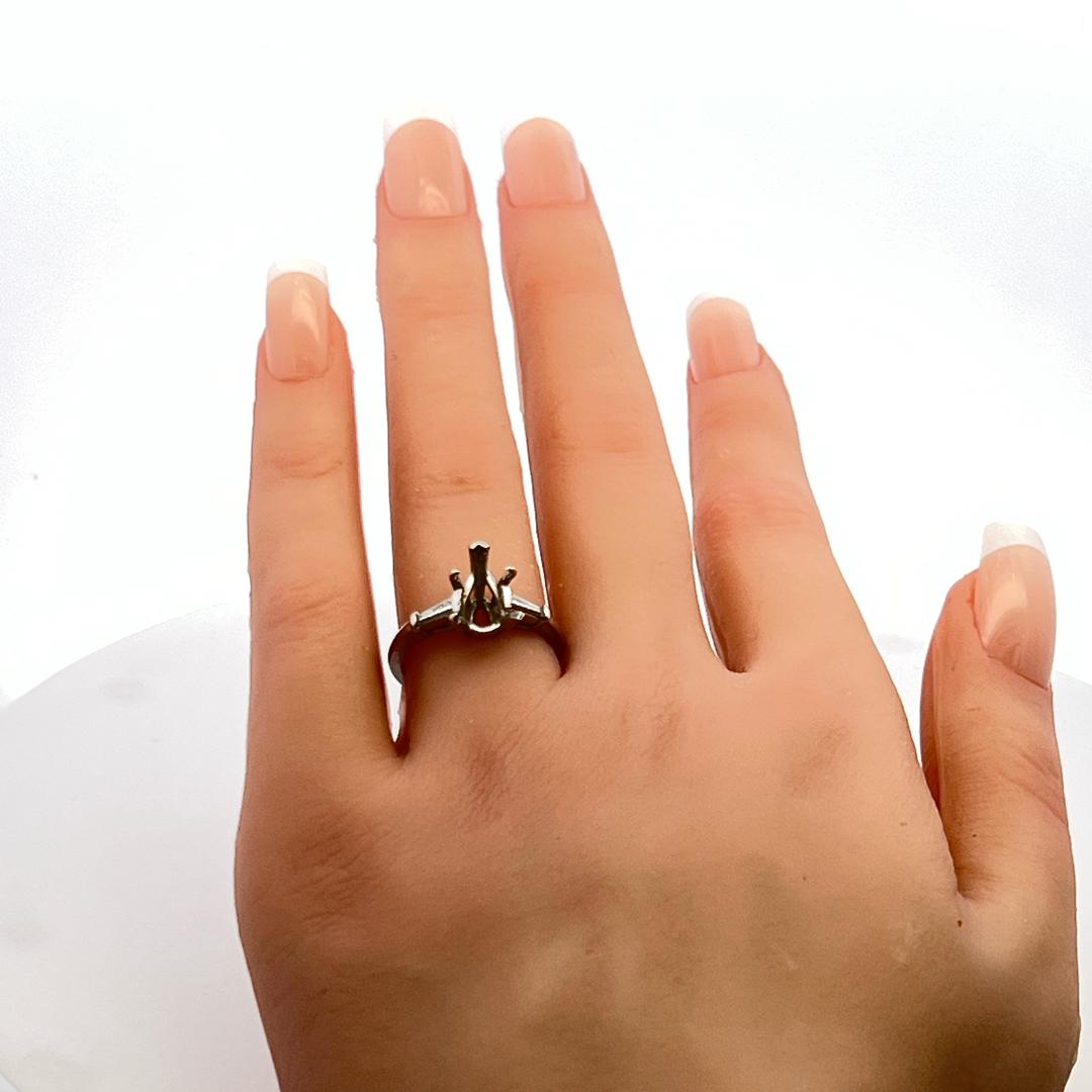 0.14 Carat Tapered Baguette Shape I SI Diamond Platinum Semi Mount Ring