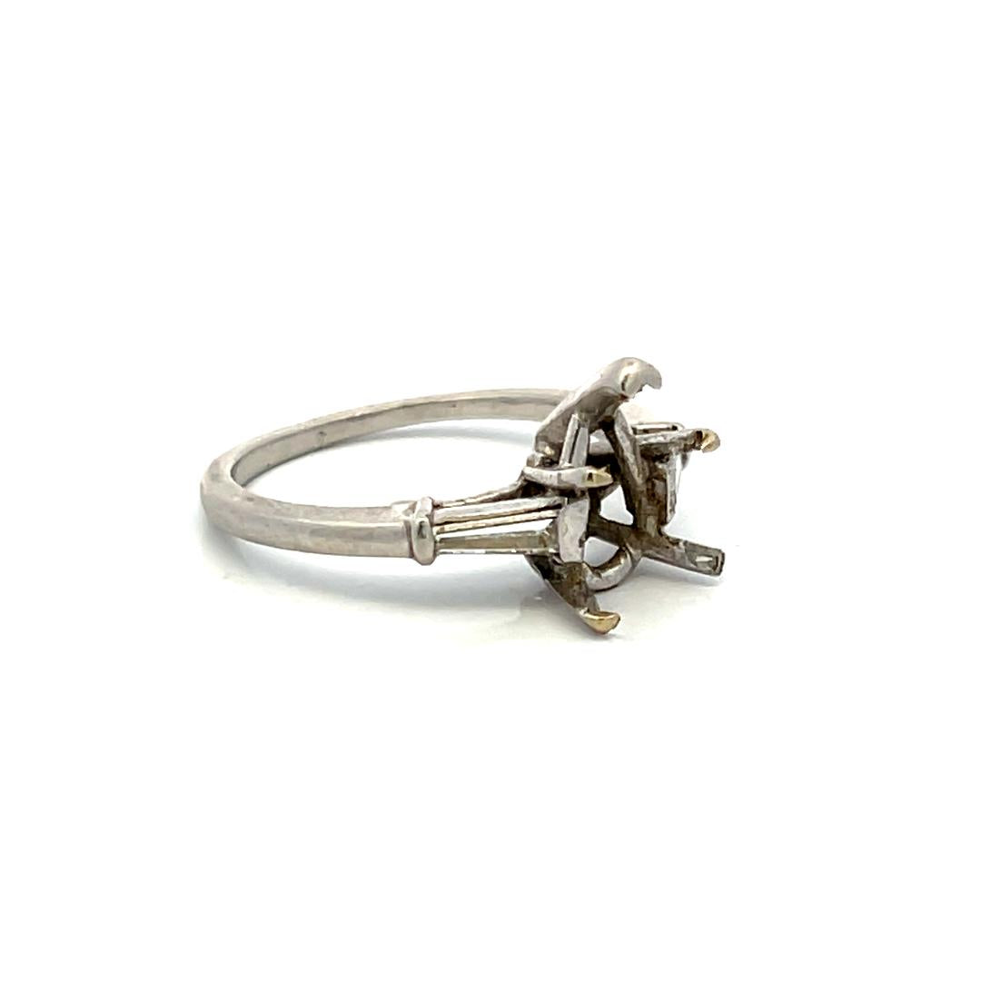 0.14 Carat Tapered Baguette Shape I SI Diamond Platinum Semi Mount Ring