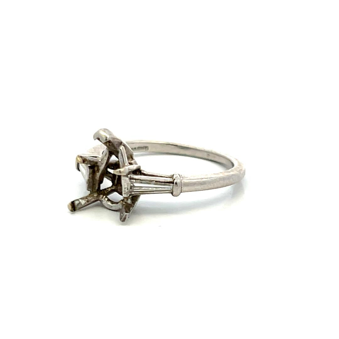 0.14 Carat Tapered Baguette Shape I SI Diamond Platinum Semi Mount Ring