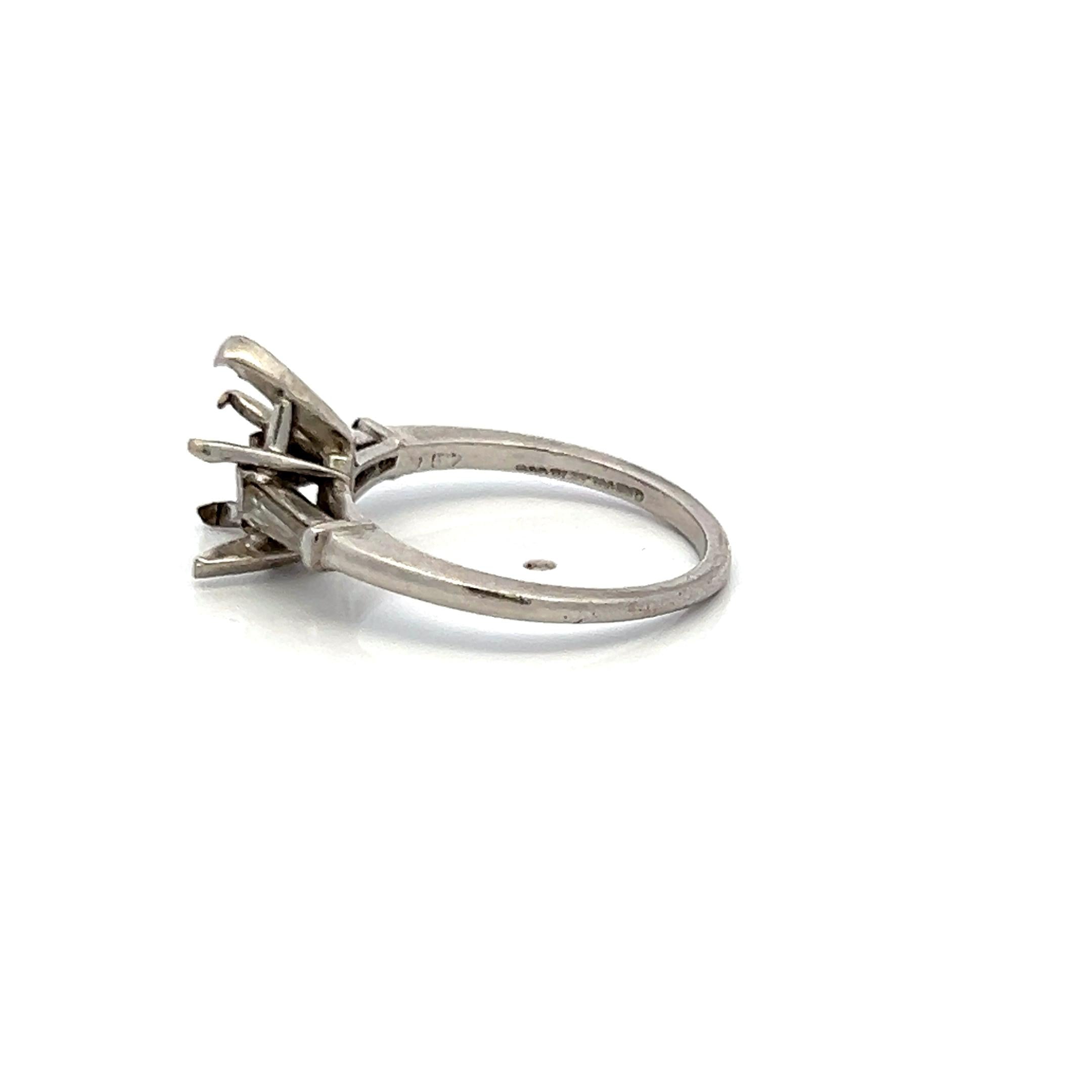 0.14 Carat Tapered Baguette Shape I SI Diamond Platinum Semi Mount Ring