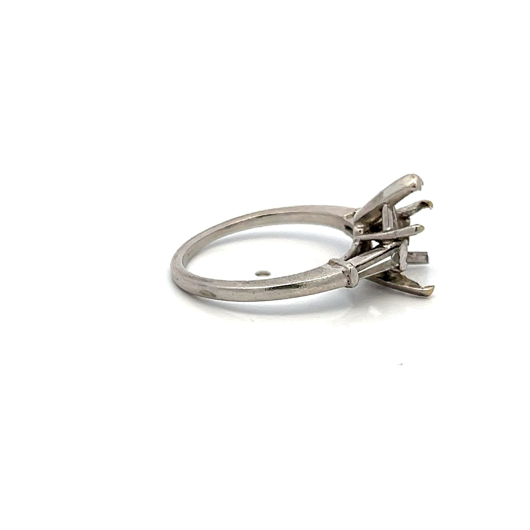 0.14 Carat Tapered Baguette Shape I SI Diamond Platinum Semi Mount Ring