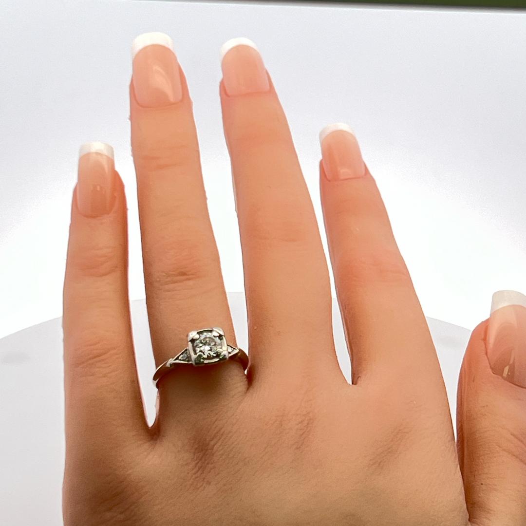 0.57 Carat Old European and Circular Brilliant  Diamond 14K WG Art-Deco Ring