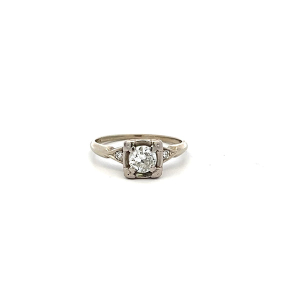 0.57 Carat Old European and Circular Brilliant  Diamond 14K WG Art-Deco Ring