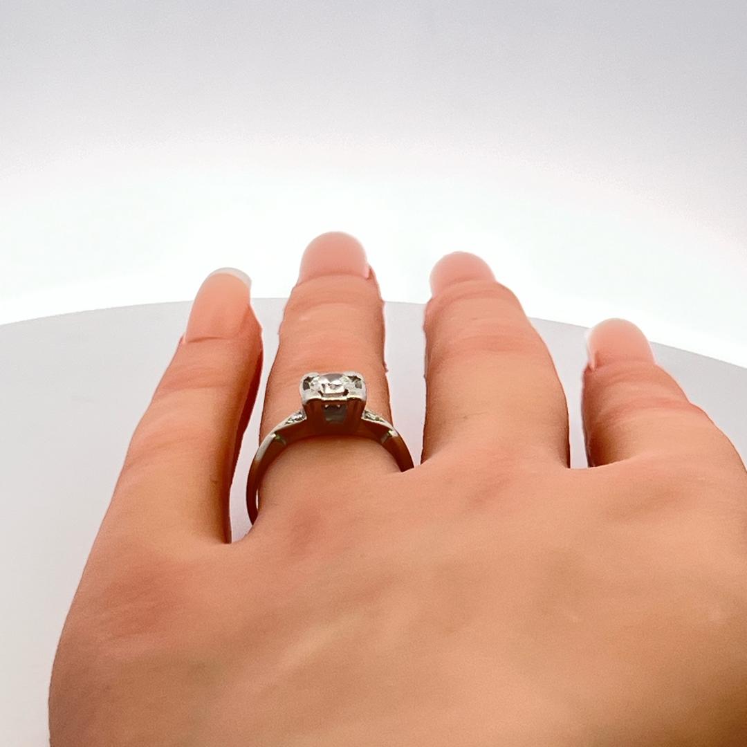 0.57 Carat Old European and Circular Brilliant  Diamond 14K WG Art-Deco Ring