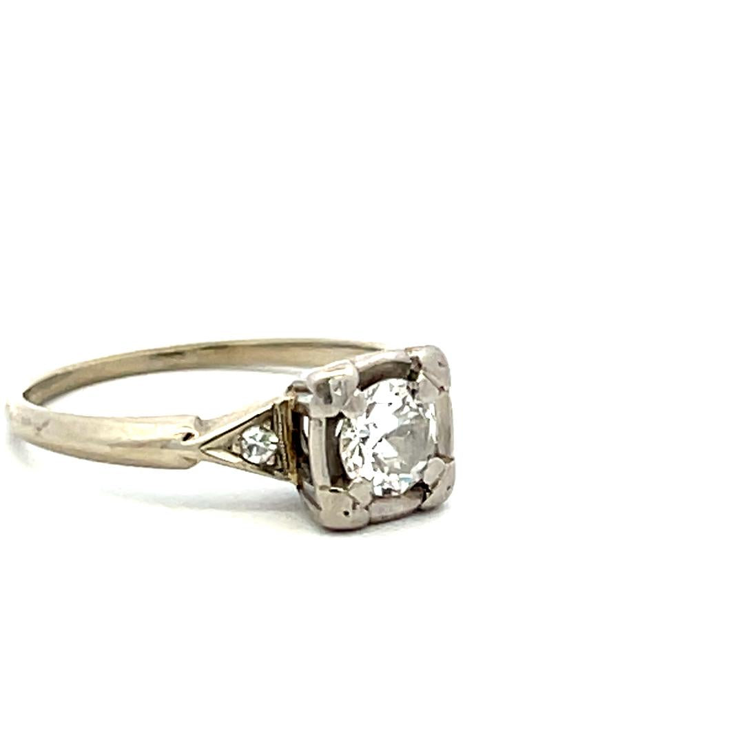 0.57 Carat Old European and Circular Brilliant  Diamond 14K WG Art-Deco Ring