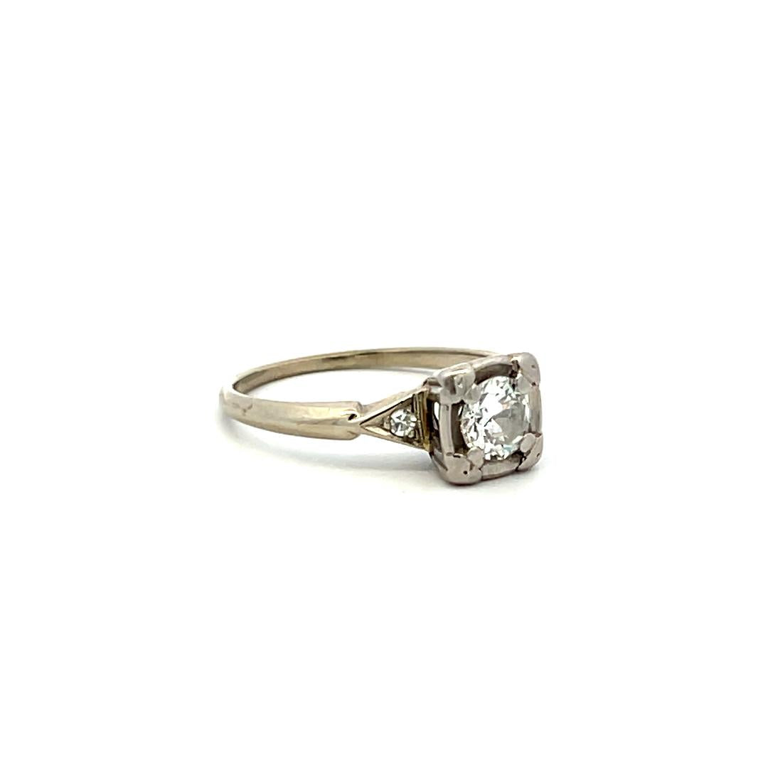 0.57 Carat Old European and Circular Brilliant  Diamond 14K WG Art-Deco Ring