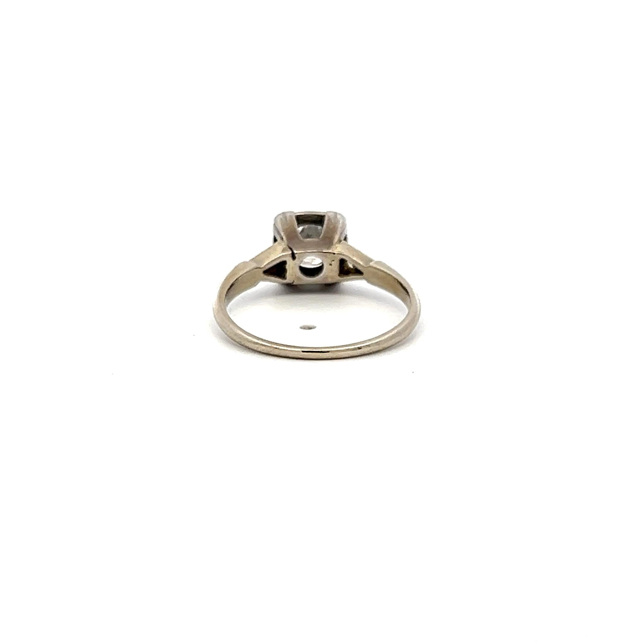 0.57 Carat Old European and Circular Brilliant  Diamond 14K WG Art-Deco Ring