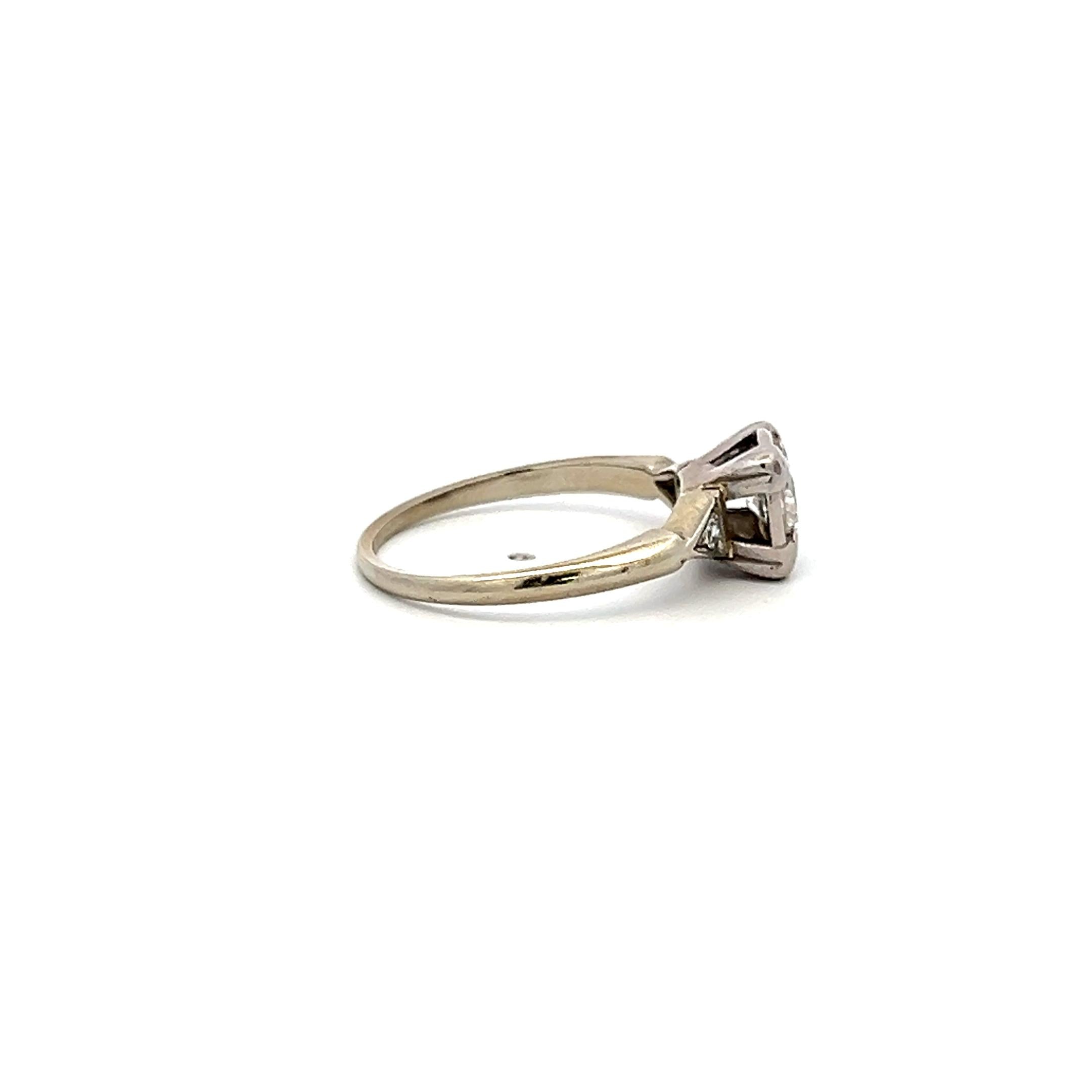 0.57 Carat Old European and Circular Brilliant  Diamond 14K WG Art-Deco Ring