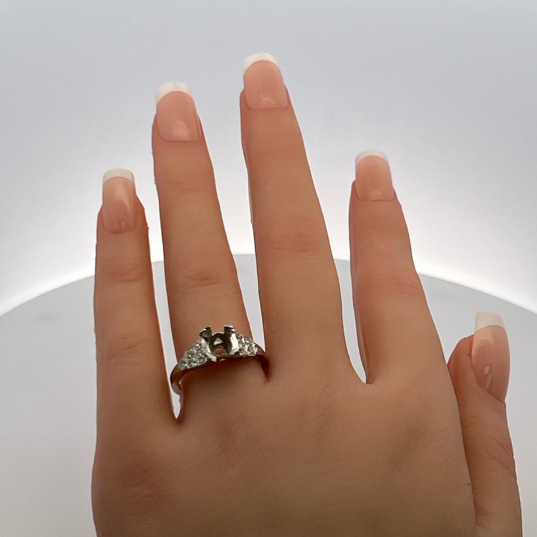 0.12 Carat Old European Cut H SI Diamond 14 Karat White Gold Semi Mount Ring