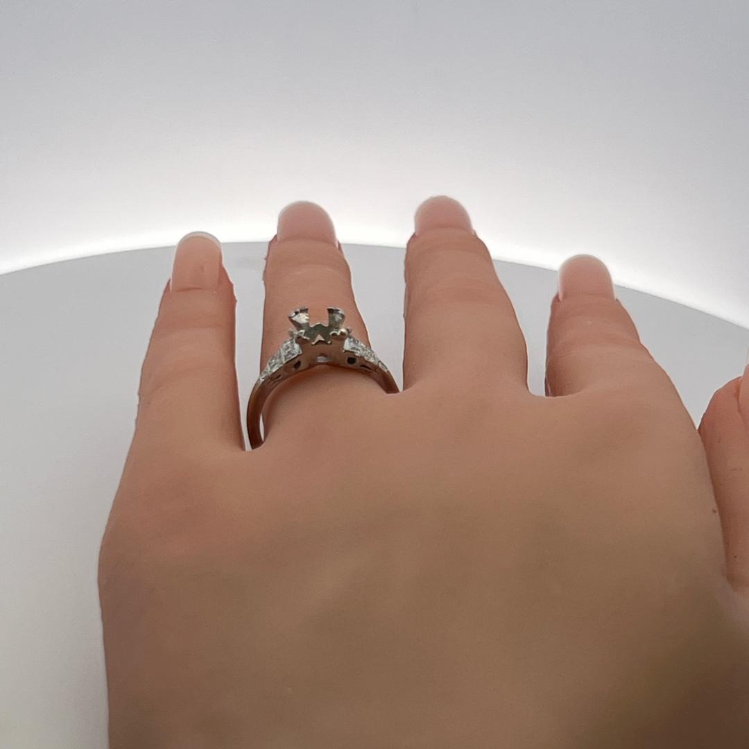 0.12 Carat Old European Cut H SI Diamond 14 Karat White Gold Semi Mount Ring