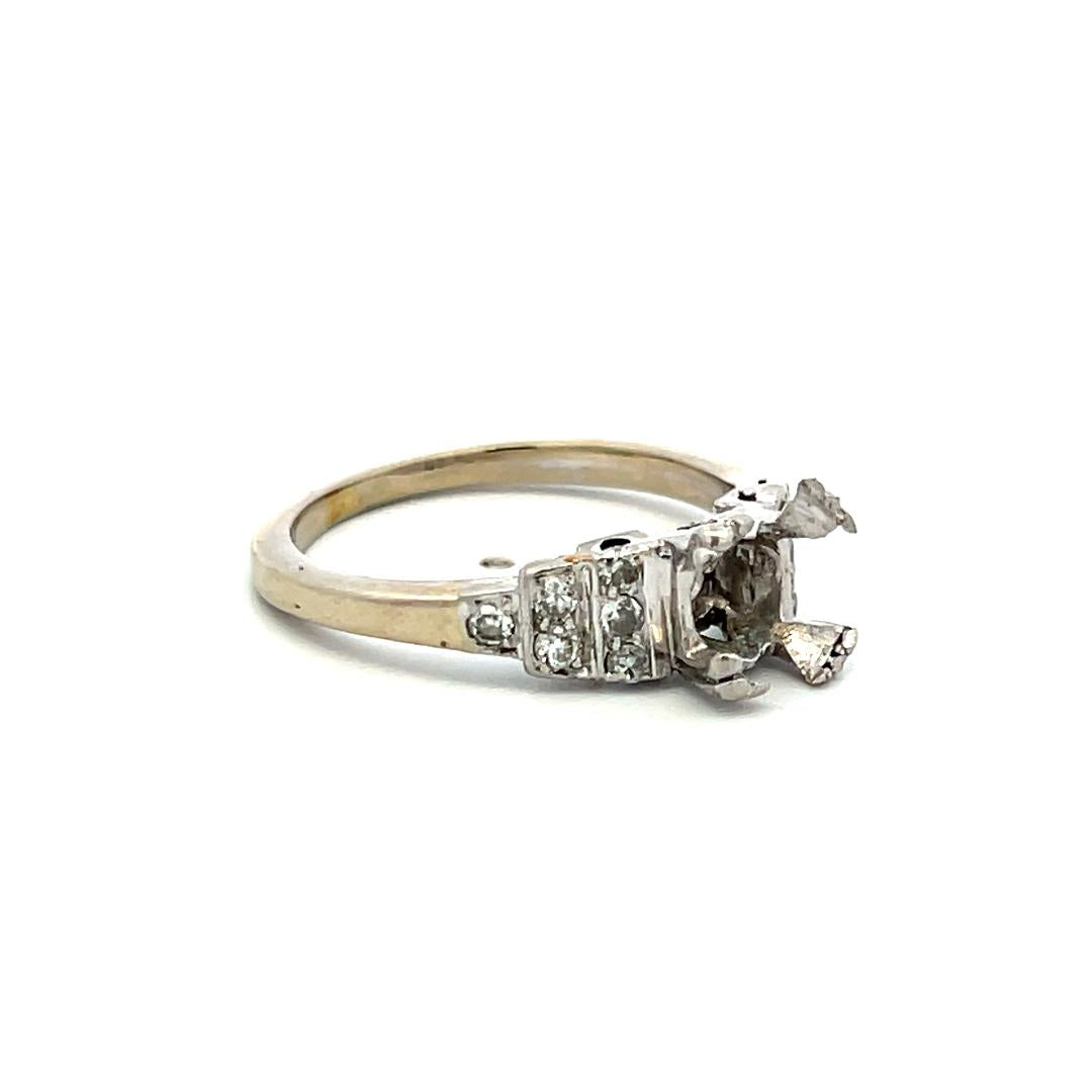 0.12 Carat Old European Cut H SI Diamond 14 Karat White Gold Semi Mount Ring