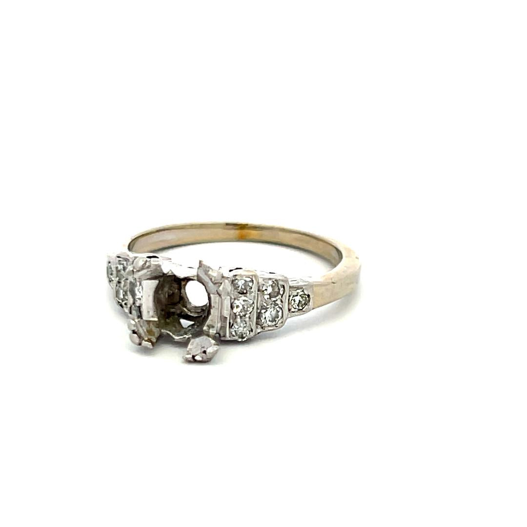 0.12 Carat Old European Cut H SI Diamond 14 Karat White Gold Semi Mount Ring