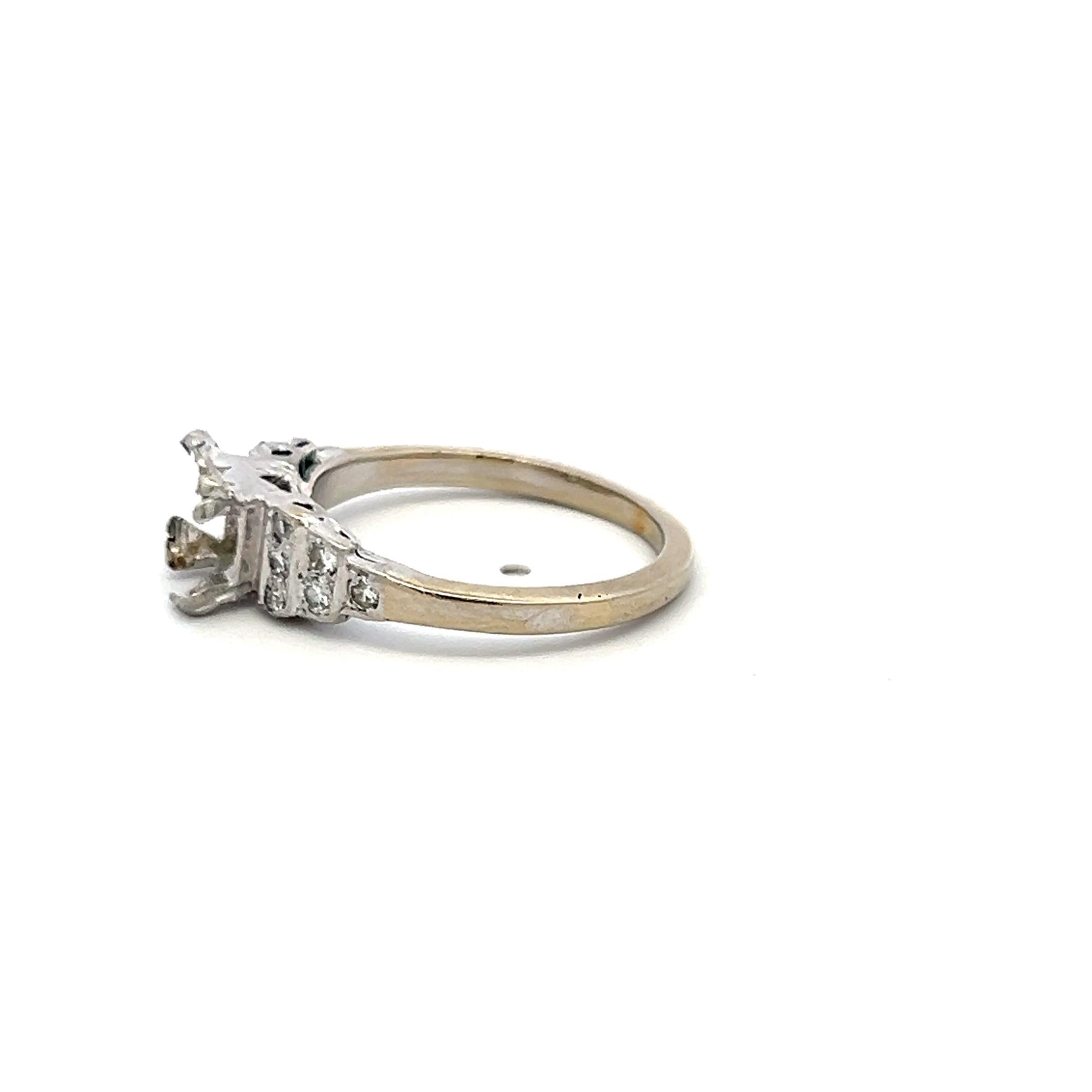 0.12 Carat Old European Cut H SI Diamond 14 Karat White Gold Semi Mount Ring