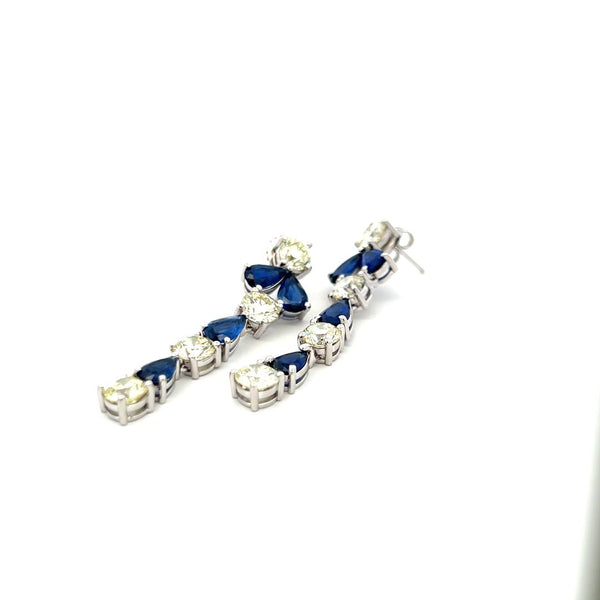 5.00 Carat Round Brilliant Diamond 4.00 Carat Sapphire 18K WG Drop Earrings