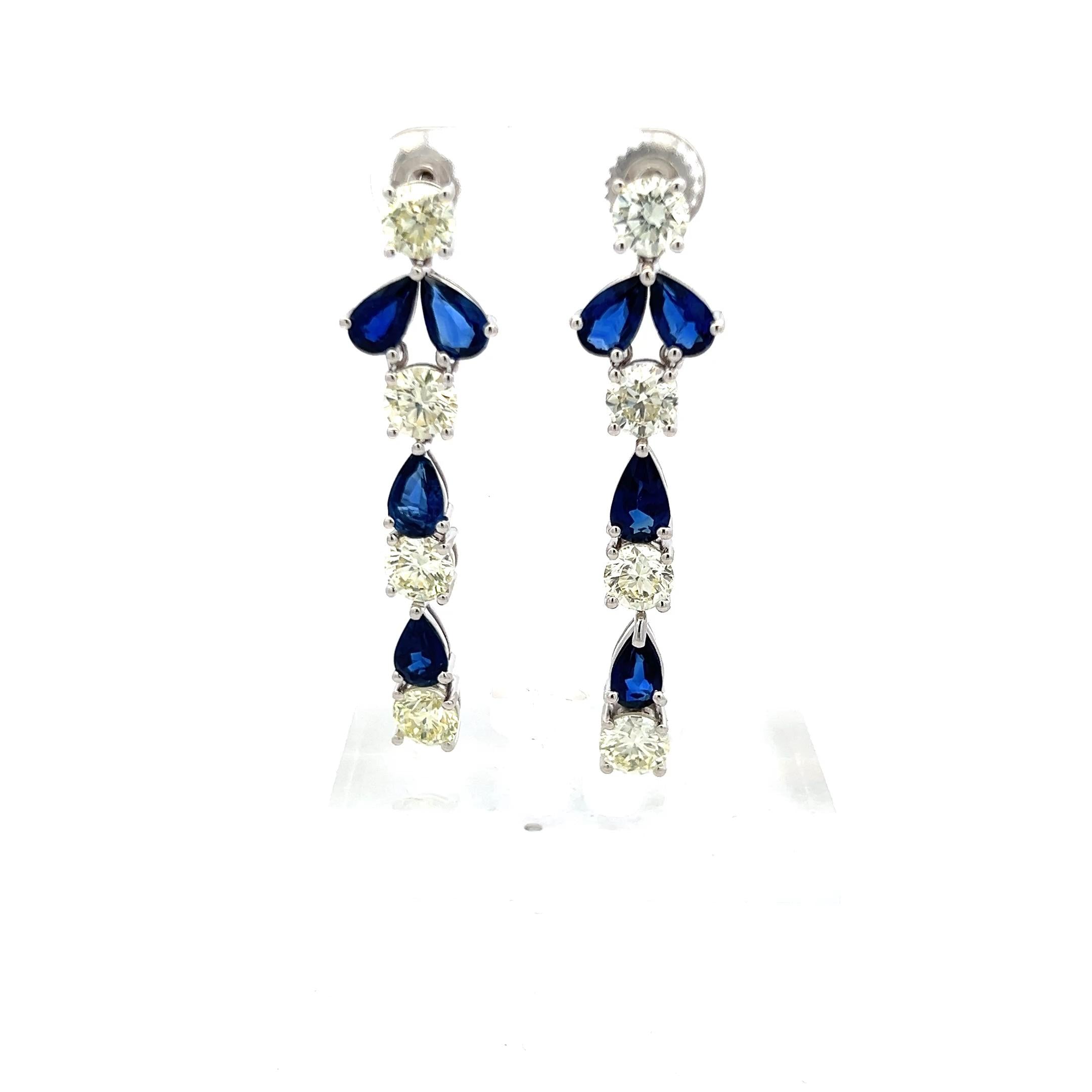 5.00ct Diamond & 4.00ct Sapphire Pear-Shape Drop Earrings in 18K White Gold