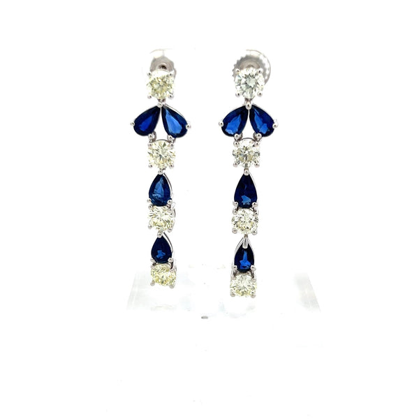 5.00ct Diamond & 4.00ct Sapphire Pear-Shape Drop Earrings in 18K White Gold