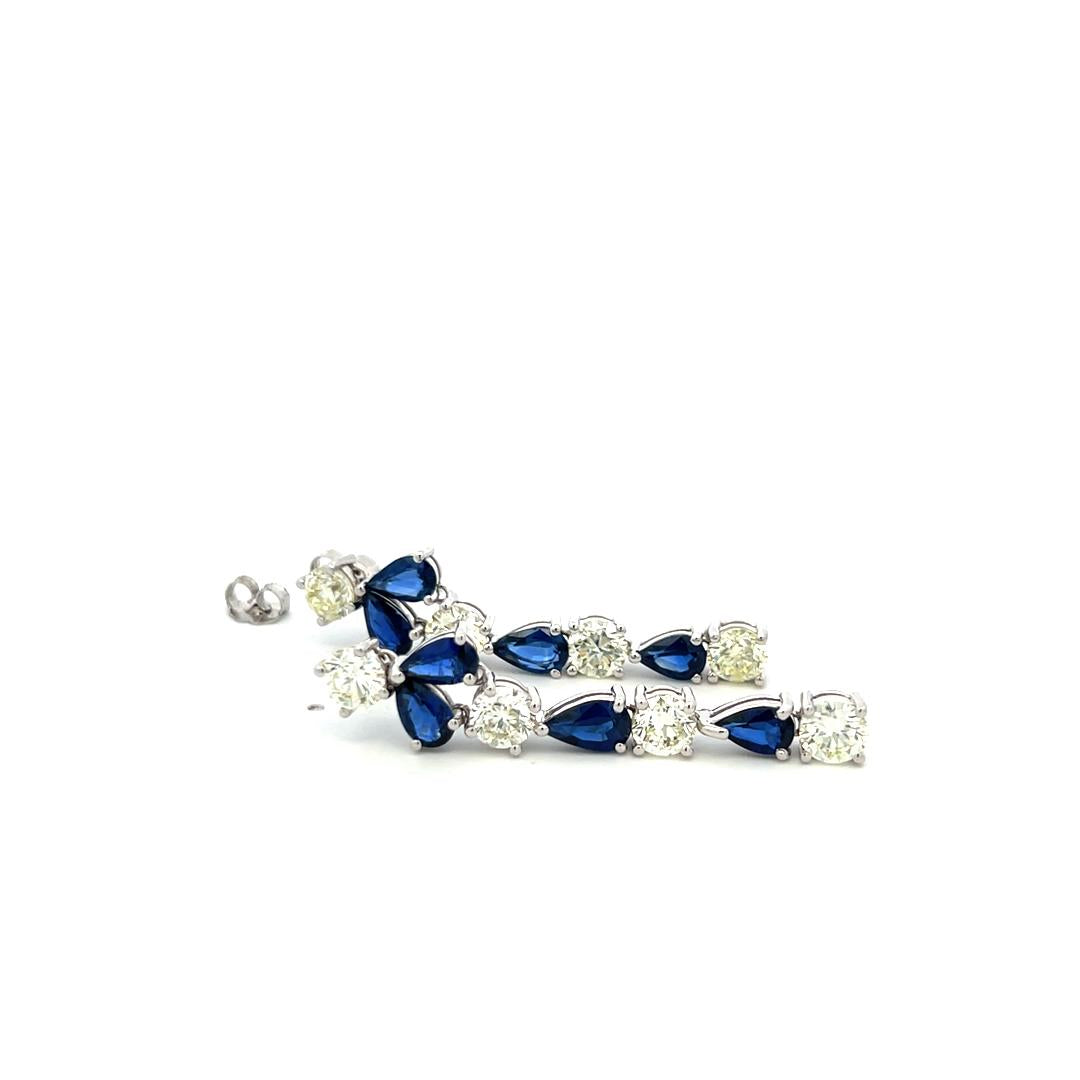 5.00ct Diamond & 4.00ct Sapphire Pear-Shape Drop Earrings in 18K White Gold