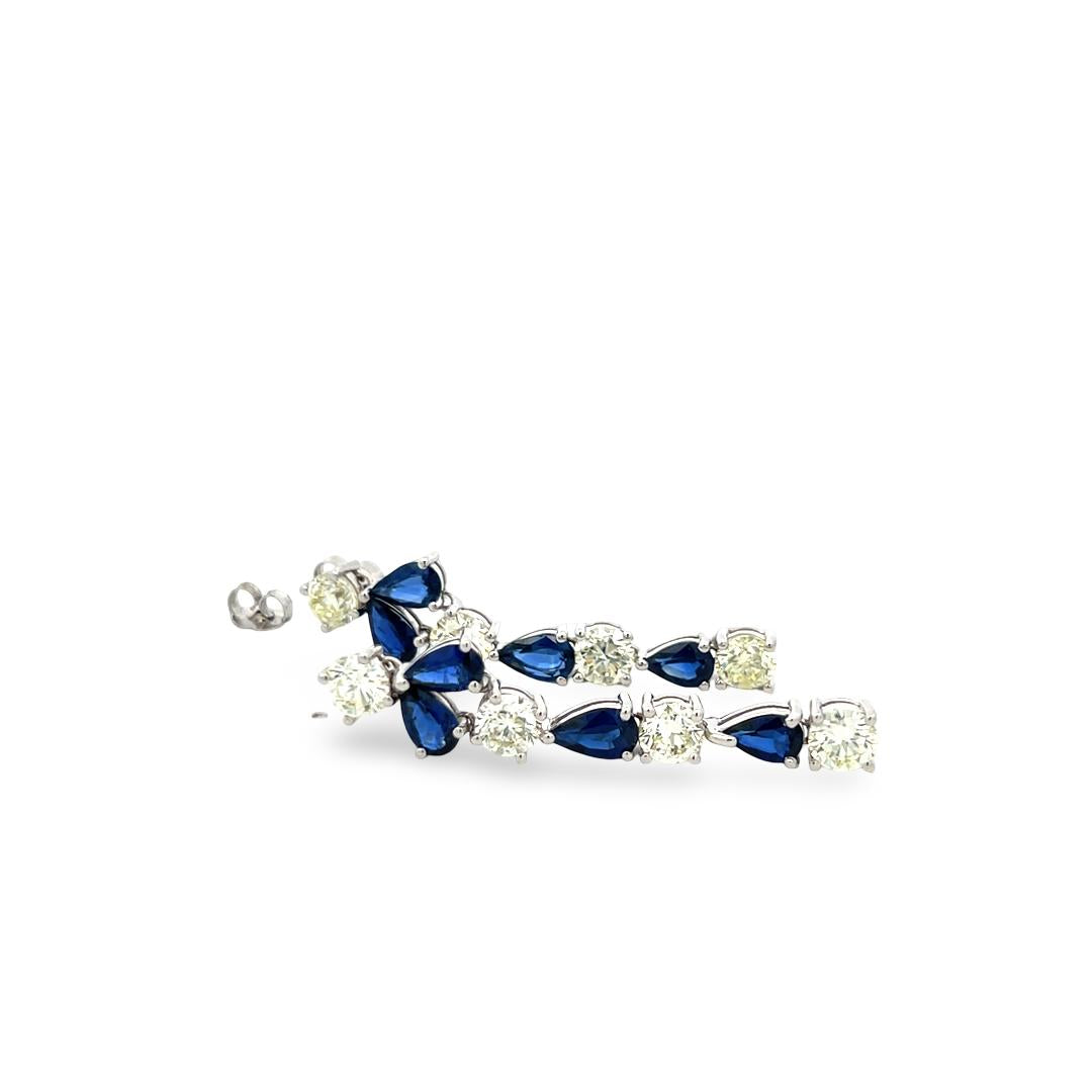 18K White Gold Drop Earrings with 5ct Round K VS1 Diamonds & 4ct Sapphire