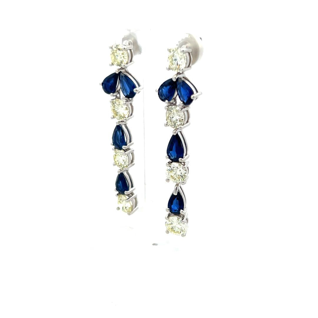 5.00ct Diamond & 4.00ct Sapphire Pear-Shape Drop Earrings in 18K White Gold