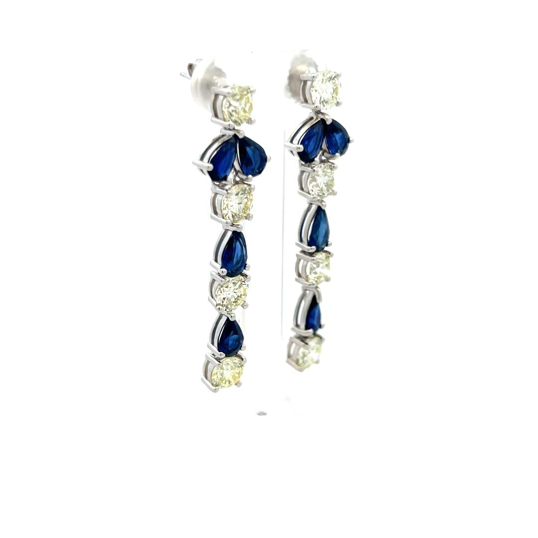 5.00ct Diamond & 4.00ct Sapphire Pear-Shape Drop Earrings in 18K White Gold