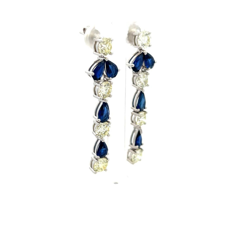 5.00 Carat Round Brilliant Diamond 4.00 Carat Sapphire 18K WG Drop Earrings