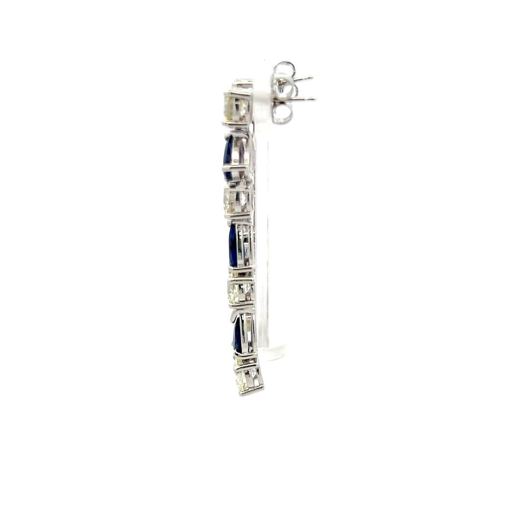 18K White Gold Drop Earrings with 5ct Round K VS1 Diamonds & 4ct Sapphire