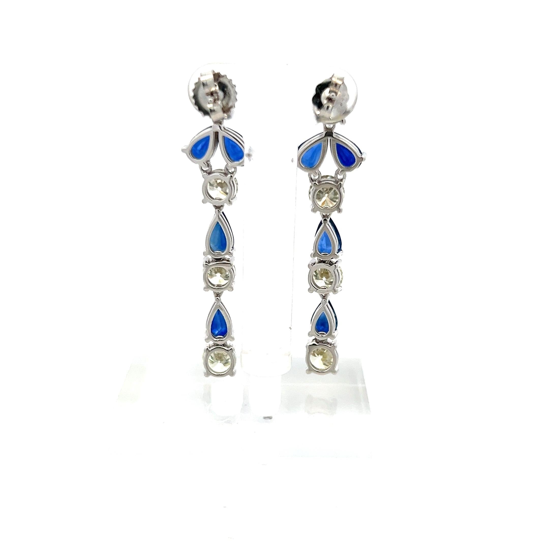 5.00ct Diamond & 4.00ct Sapphire Pear-Shape Drop Earrings in 18K White Gold