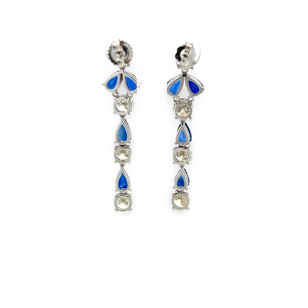 18K White Gold Drop Earrings with 5ct Round K VS1 Diamonds & 4ct Sapphire