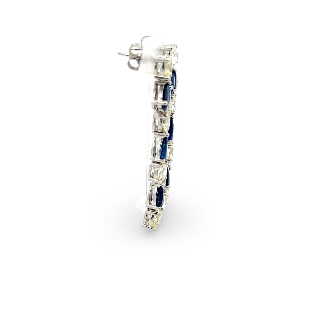 18K White Gold Drop Earrings with 5ct Round K VS1 Diamonds & 4ct Sapphire