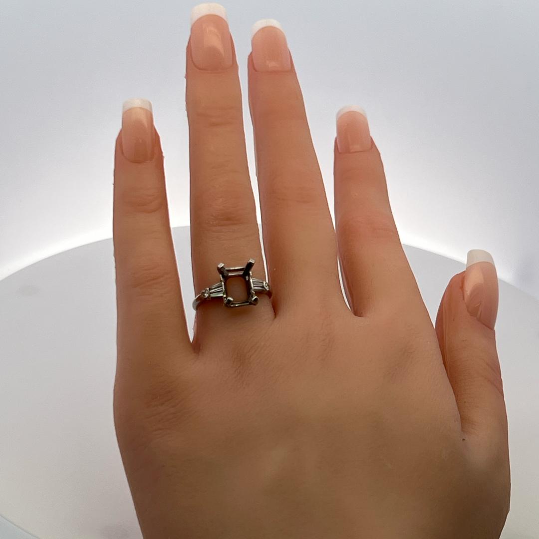 0.18 Carat Tapered Baguette Shape I SI Diamond Platinum Semi Mount Ring