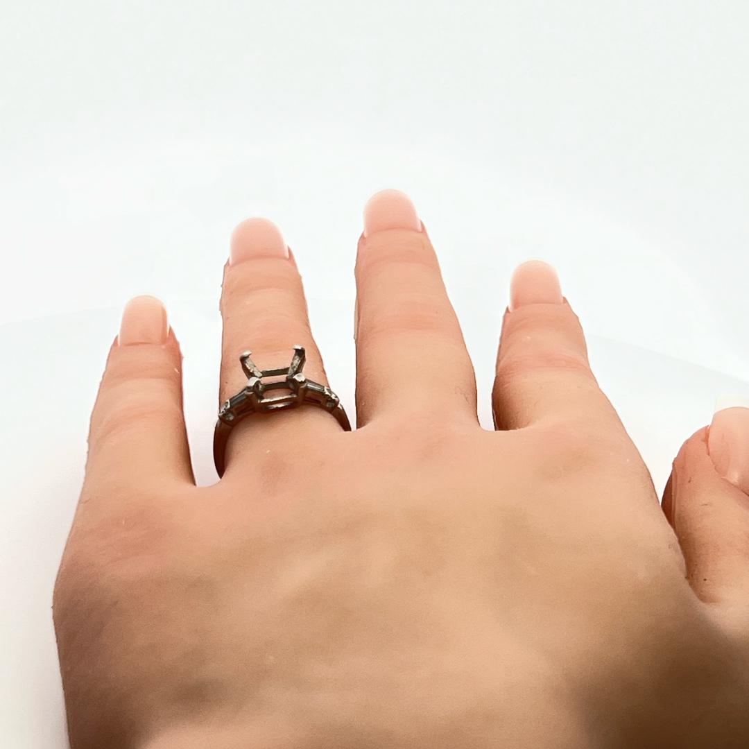 0.18 Carat Tapered Baguette Shape I SI Diamond Platinum Semi Mount Ring