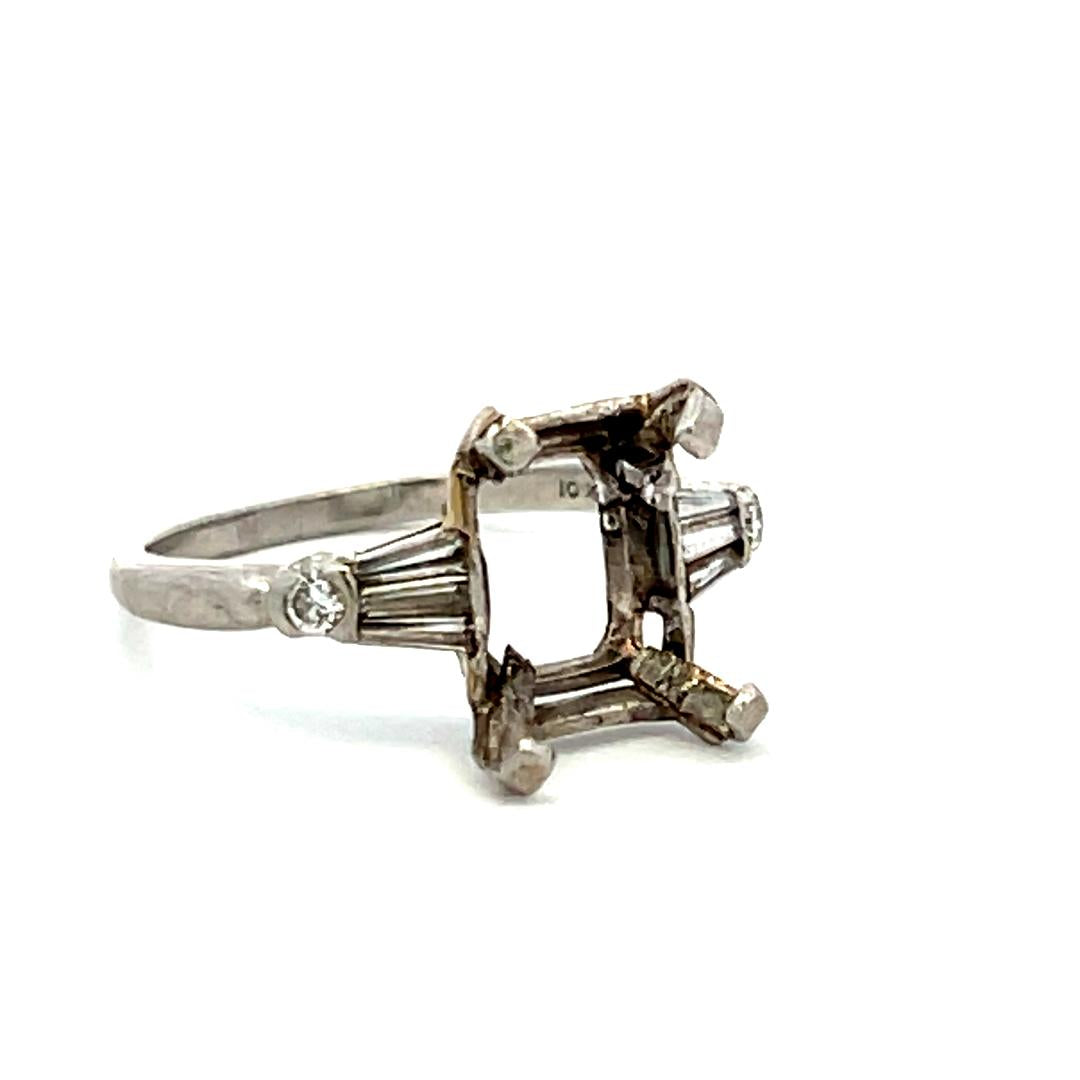 0.18 Carat Tapered Baguette Shape I SI Diamond Platinum Semi Mount Ring