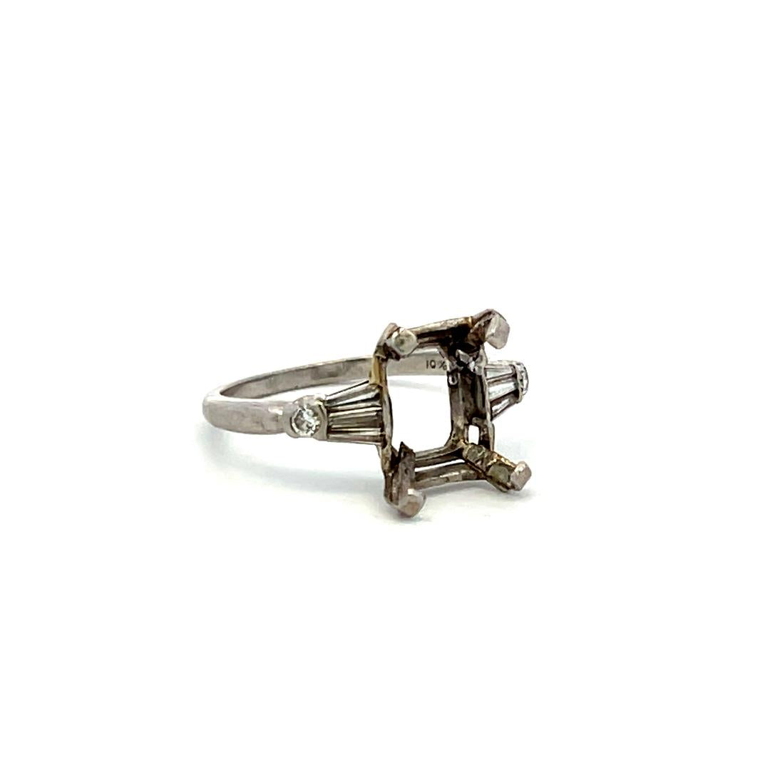 0.18 Carat Tapered Baguette Shape I SI Diamond Platinum Semi Mount Ring