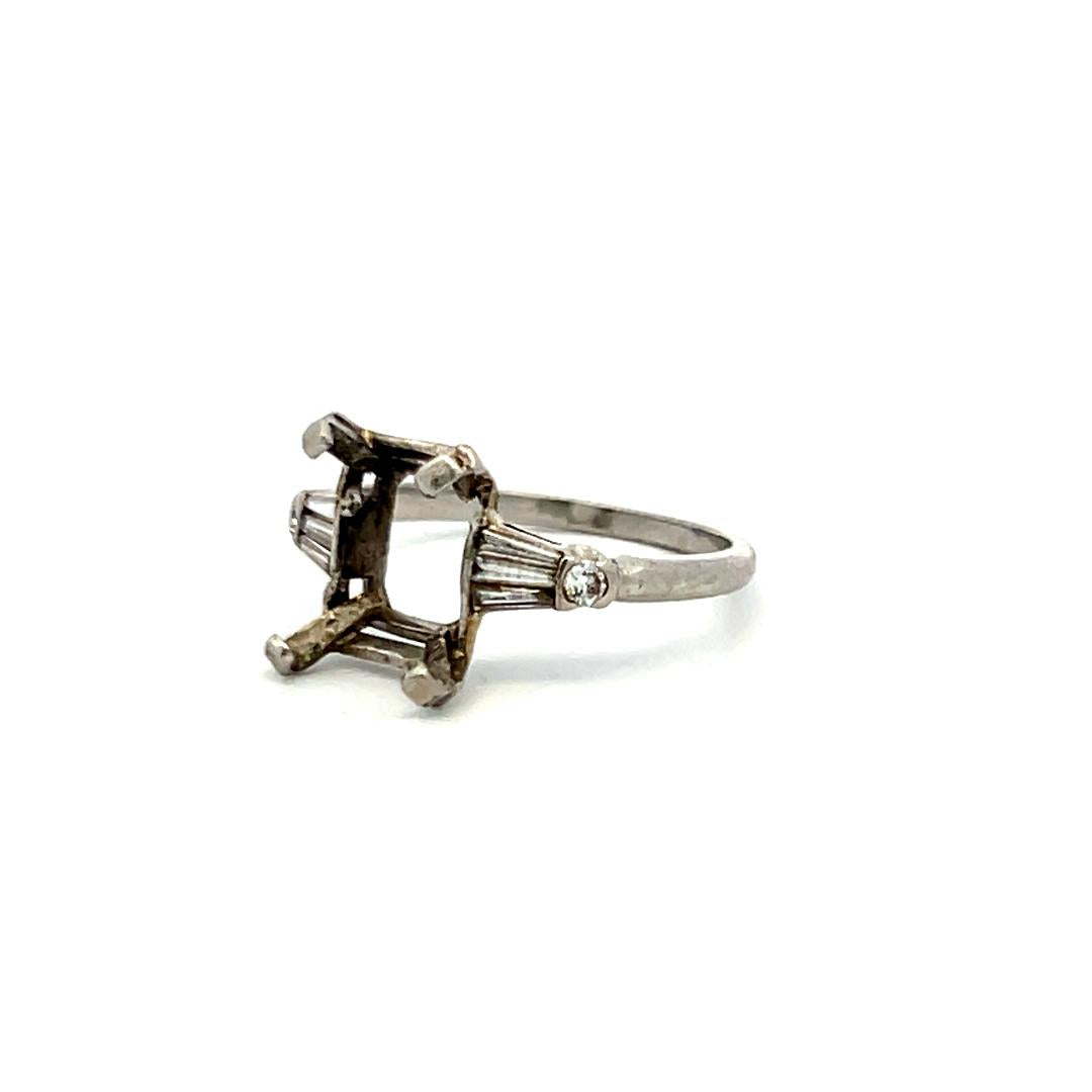 0.18 Carat Tapered Baguette Shape I SI Diamond Platinum Semi Mount Ring