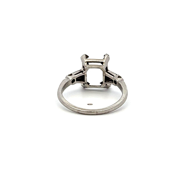 0.18 Carat Tapered Baguette Shape I SI Diamond Platinum Semi Mount Ring