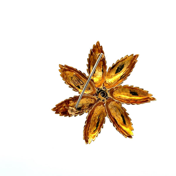 Tiffany & Co 0.70ct F-VS Diamond 18K Yellow Gold Floral Textured Pin Brooch