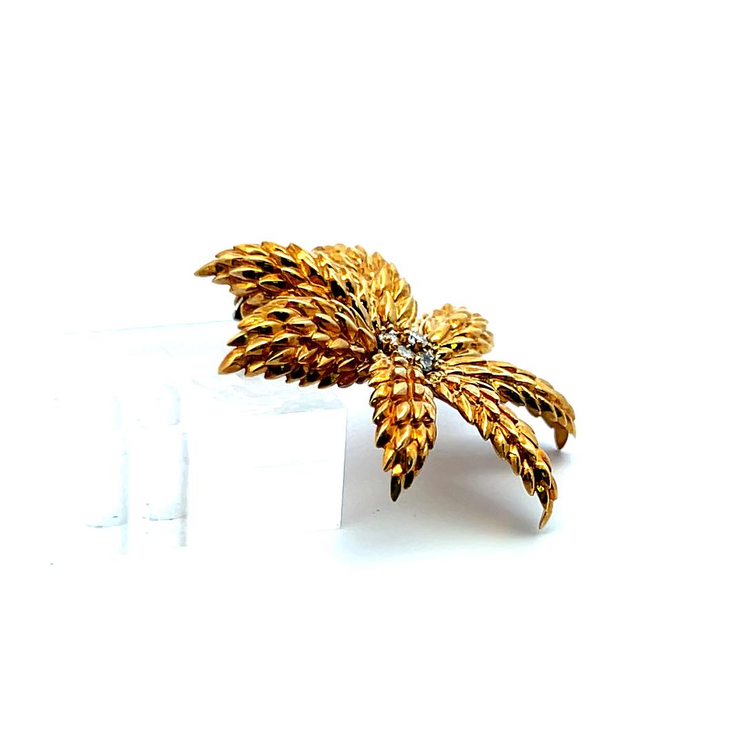 Tiffany & Co 0.70ct F-VS Diamond 18K Yellow Gold Floral Textured Pin Brooch